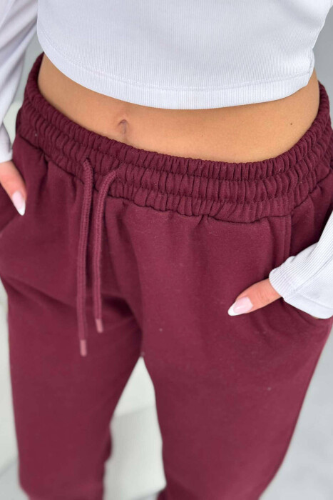 ONE COLOR FLUFFY WOMEN JOGGERS BURGUNDY/VISHNJE - 4