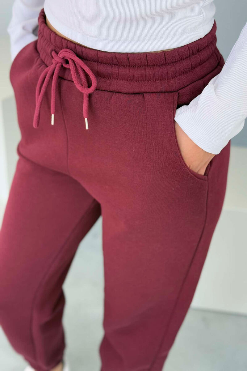 ONE COLOR FLUFFY WOMEN JOGGERS BURGUNDY/VISHNJE - 2