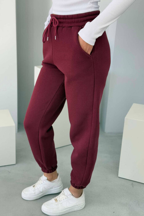 ONE COLOR FLUFFY WOMEN JOGGERS BURGUNDY/VISHNJE - 3