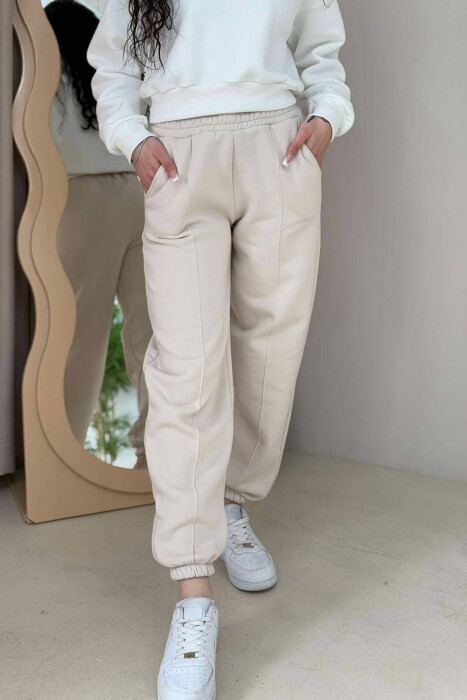 ONE COLOR FLUFFY WOMEN JOGGERS CREAM/KREM - 2