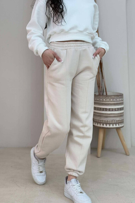 ONE COLOR FLUFFY WOMEN JOGGERS CREAM/KREM - 6