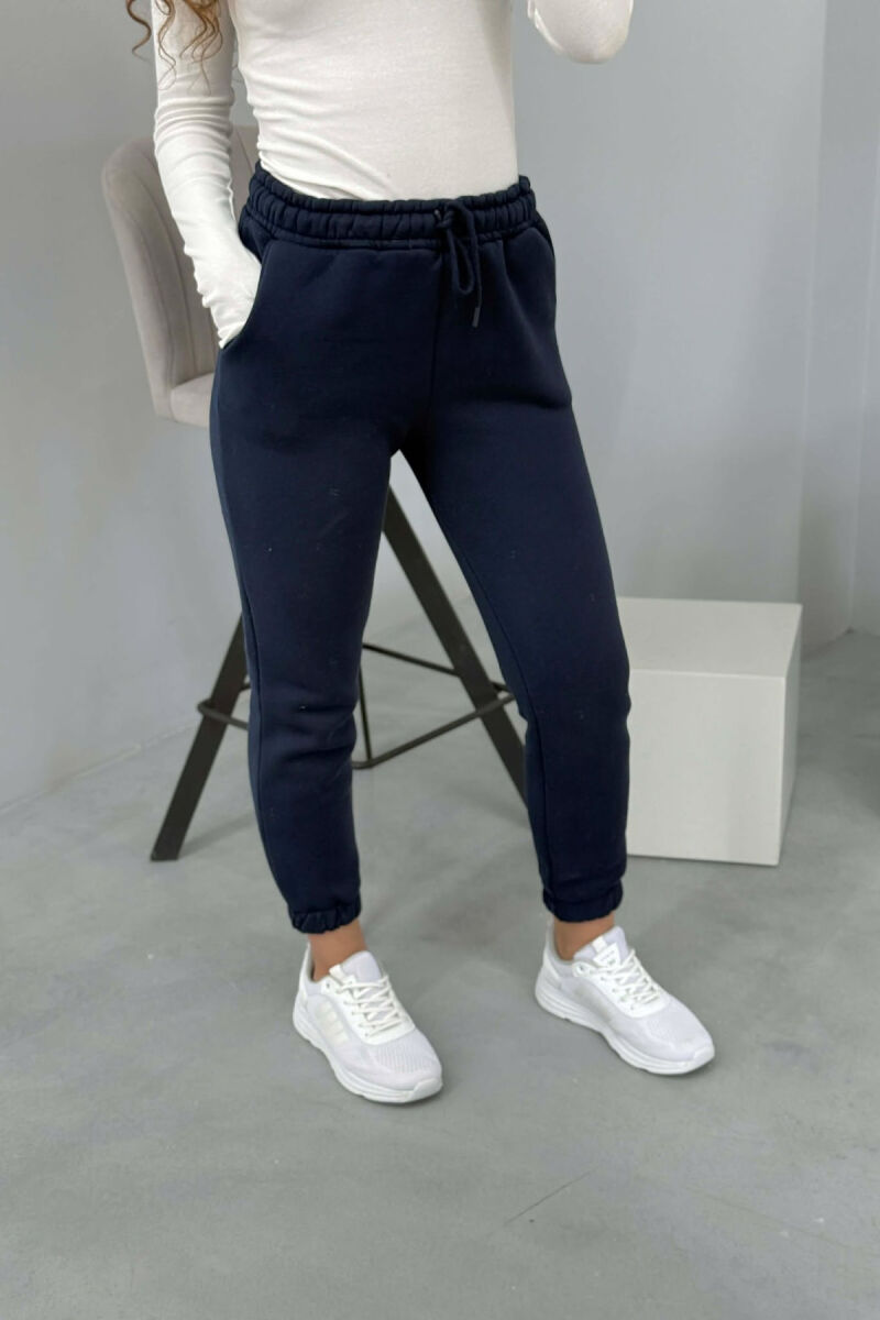 ONE COLOR FLUFFY WOMEN JOGGERS DARK BLUE/BEE - 2