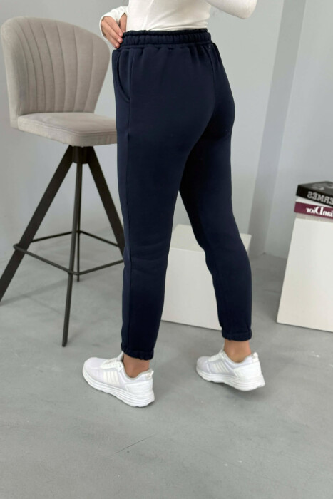 ONE COLOR FLUFFY WOMEN JOGGERS DARK BLUE/BEE - 3