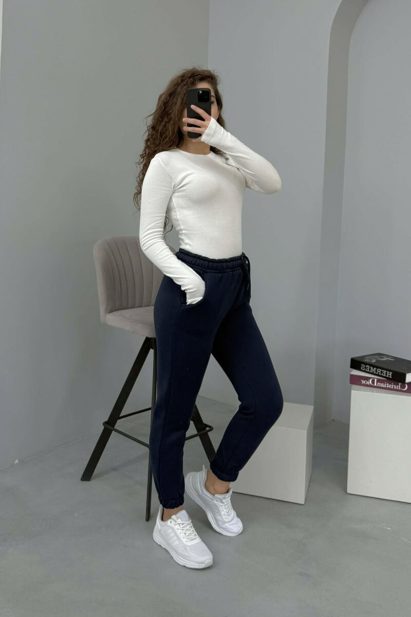 ONE COLOR FLUFFY WOMEN JOGGERS DARK BLUE/BEE - 5