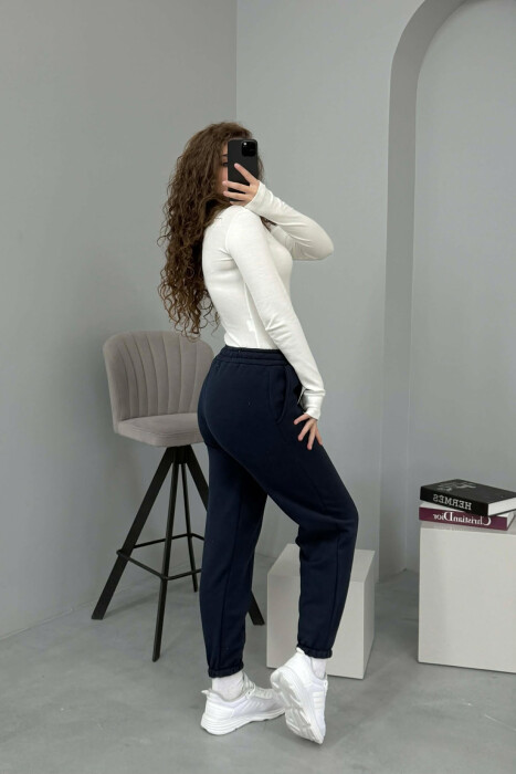 ONE COLOR FLUFFY WOMEN JOGGERS DARK BLUE/BEE - 6