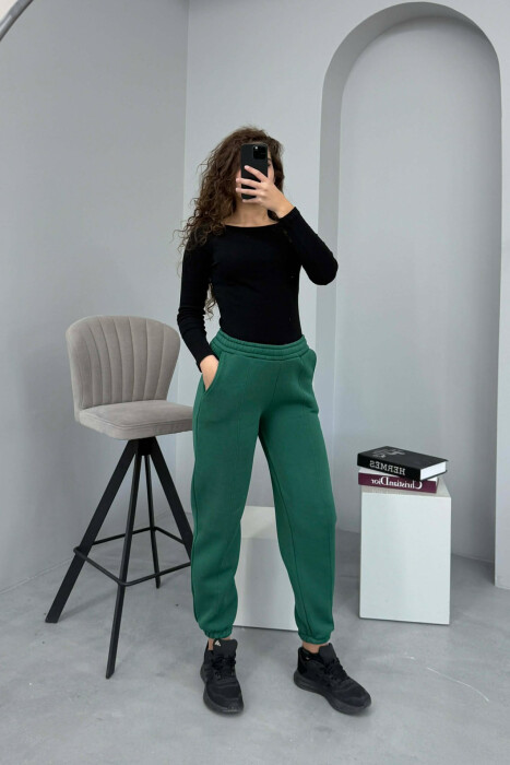 ONE COLOR FLUFFY WOMEN JOGGERS GREEN/JESHILE - 1