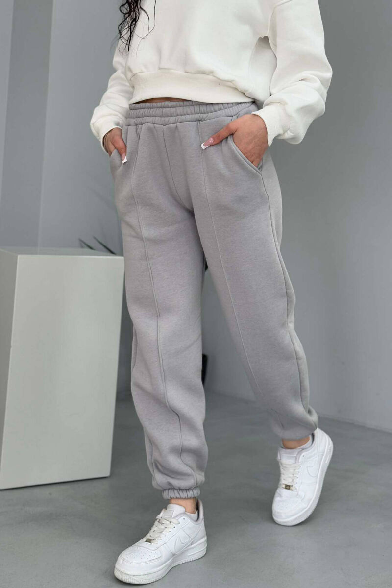 ONE COLOR FLUFFY WOMEN JOGGERS GREY/GRI - 3