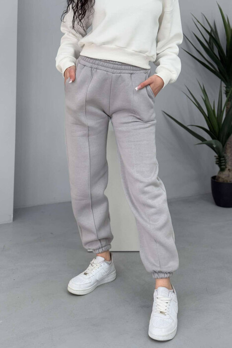 ONE COLOR FLUFFY WOMEN JOGGERS GREY/GRI - 5