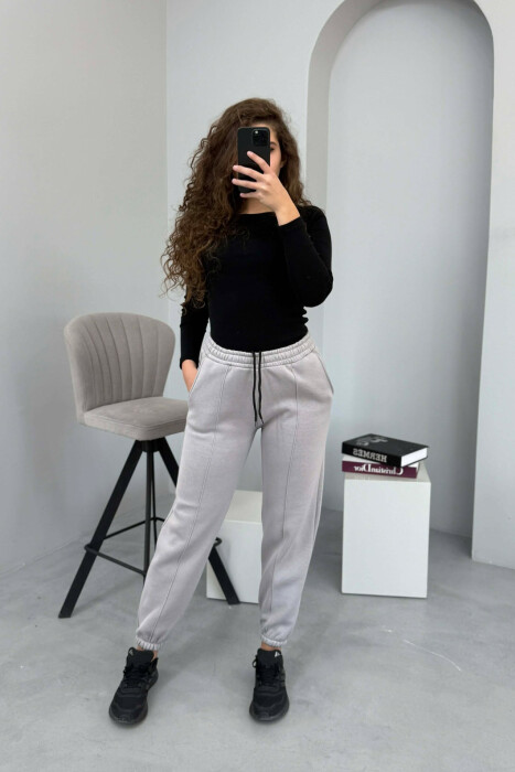 ONE COLOR FLUFFY WOMEN JOGGERS GREY/GRI 