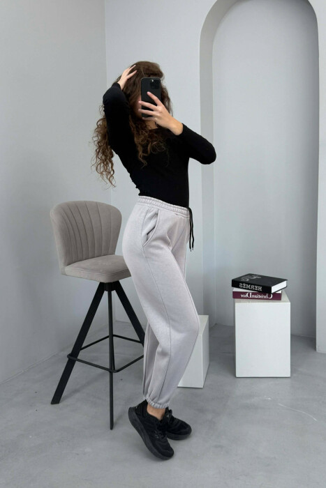 ONE COLOR FLUFFY WOMEN JOGGERS GREY/GRI - 2