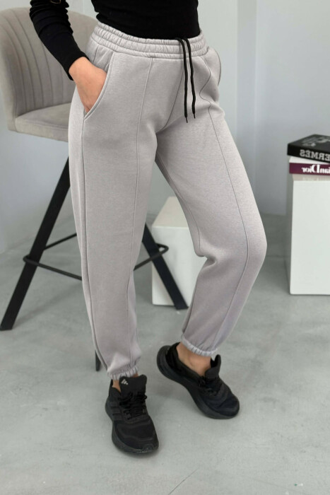 ONE COLOR FLUFFY WOMEN JOGGERS GREY/GRI - 4