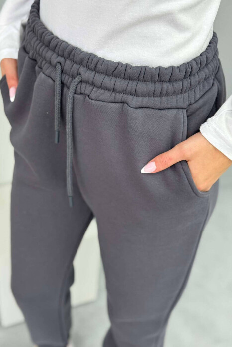 ONE COLOR FLUFFY WOMEN JOGGERS GREY-PURPLE/GRLE - 5