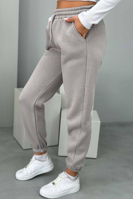 ONE COLOR FLUFFY WOMEN JOGGERS GREY/GRI - 5