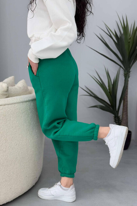 ONE COLOR FLUFFY WOMEN JOGGERS LIGHT GREEN/JEZB - 2