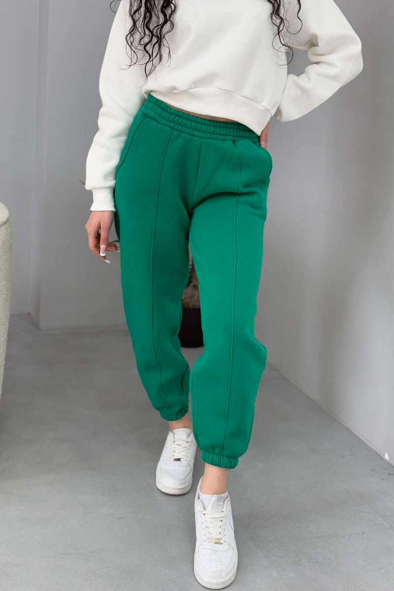 ONE COLOR FLUFFY WOMEN JOGGERS LIGHT GREEN/JEZB - 3