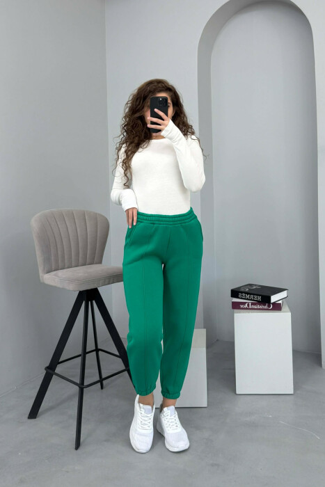 ONE COLOR FLUFFY WOMEN JOGGERS LIGHT GREEN/JEZB - 1