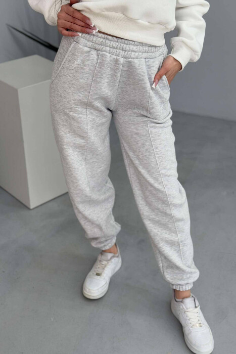 ONE COLOR FLUFFY WOMEN JOGGERS LIGHT GREY/GZ 