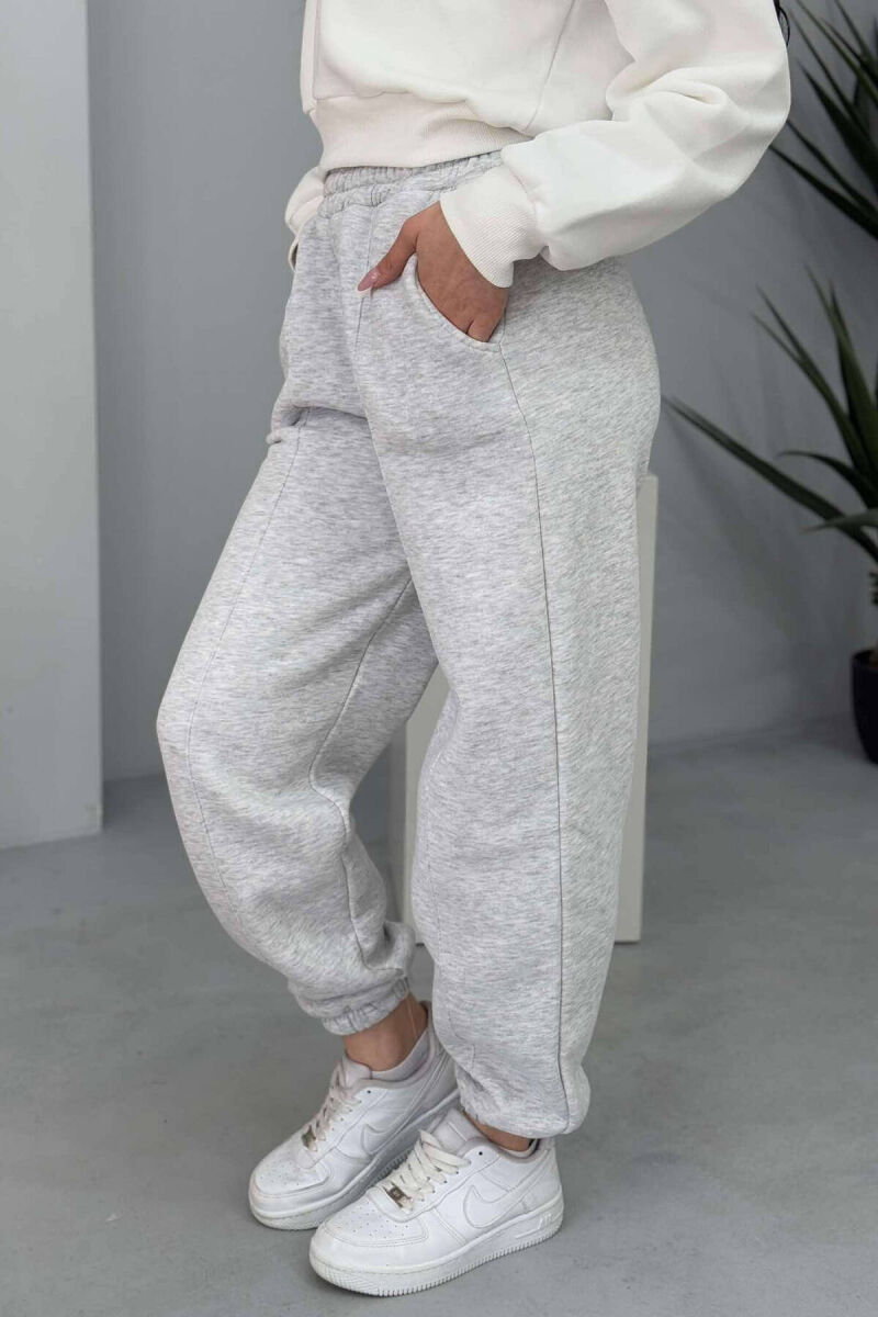 ONE COLOR FLUFFY WOMEN JOGGERS LIGHT GREY/GZ - 3