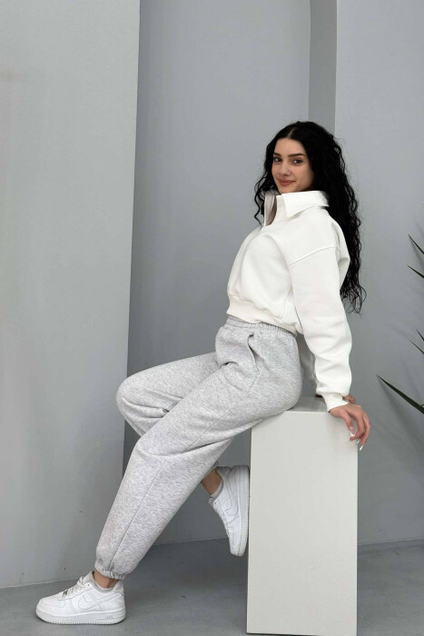 ONE COLOR FLUFFY WOMEN JOGGERS LIGHT GREY/GZ - 4