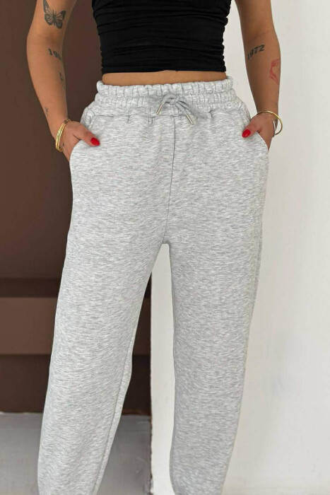 ONE COLOR FLUFFY WOMEN JOGGERS LIGHT GREY/GZ - KLAUDIO FASHION
