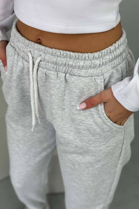 ONE COLOR FLUFFY WOMEN JOGGERS LIGHT GREY/GZ - 3