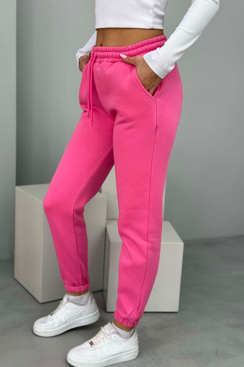 ONE COLOR FLUFFY WOMEN JOGGERS PINK/ROZE - 4