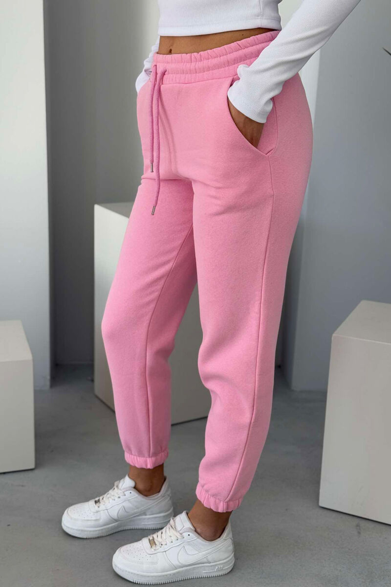 ONE COLOR FLUFFY WOMEN JOGGERS PINK/ROZE - 2