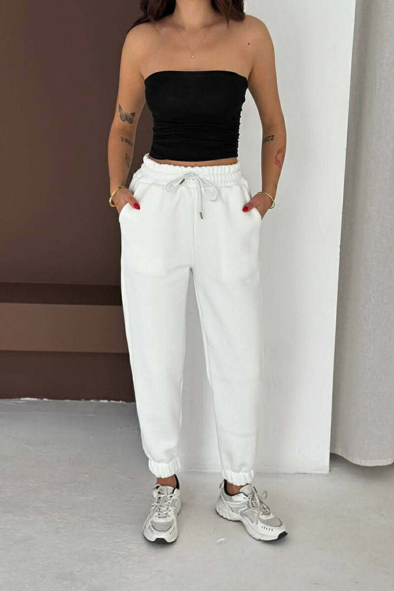 ONE COLOR FLUFFY WOMEN JOGGERS WHITE-E BARDHE - 1
