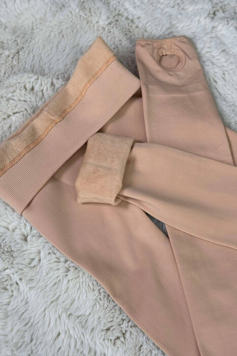 ONE COLOR FLUFFY WOMEN LEGGINGS BEIGE/BEZHE - 4