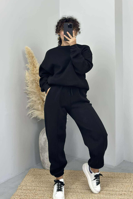 ONE COLOR FLUFFY WOMEN SET BLACK/ E ZEZE - KLAUDIO FASHION