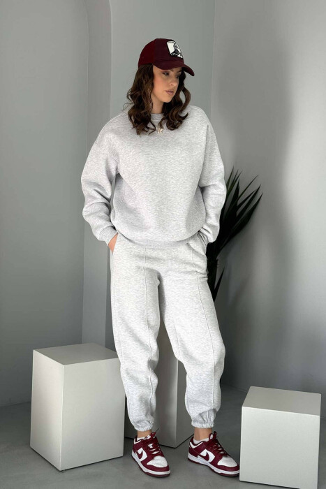 ONE COLOR FLUFFY WOMEN SET LIGHT GREY/GZ 