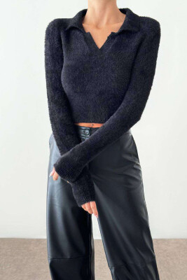 ONE COLOR FLUFFY WOMEN SWEATER BLACK/ E ZEZE 