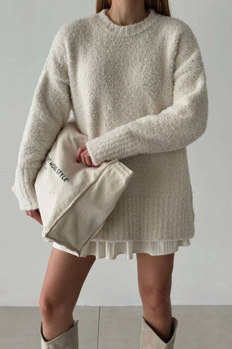 ONE COLOR FLUFFY WOMEN SWEATER IN CREAM COLOR 