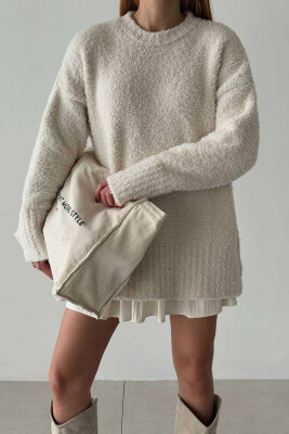 ONE COLOR FLUFFY WOMEN SWEATER CREAM/KREM 