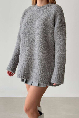 ONE COLOR FLUFFY WOMEN SWEATER GREY/GRI 