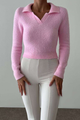 ONE COLOR FLUFFY WOMEN SWEATER PINK/ROZE 