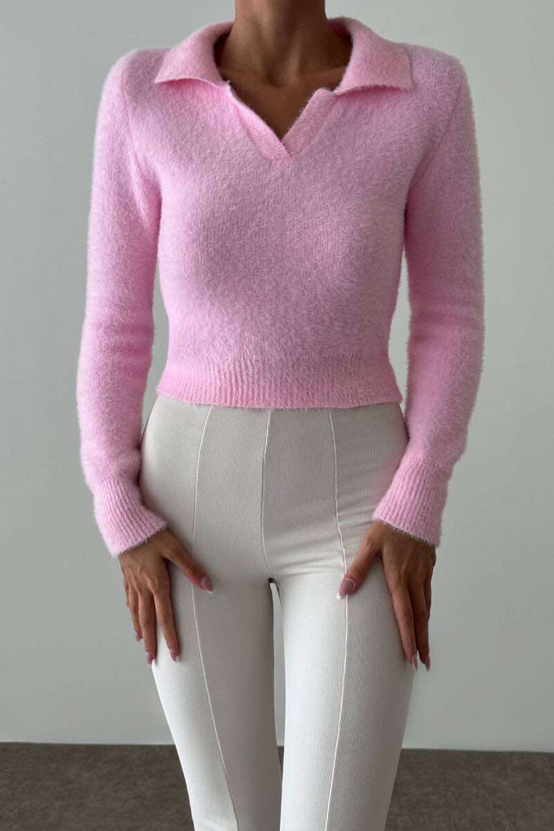 ONE COLOR FLUFFY WOMEN SWEATER PINK/ROZE - 1