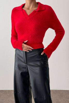 ONE COLOR FLUFFY WOMEN SWEATER RED/E KUQE 