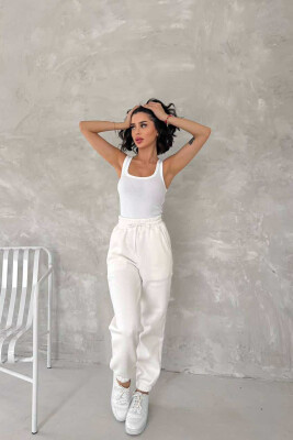 ONE COLOR FLUFFY WOMEN SWEATPANTS WHITE-E BARDHE 