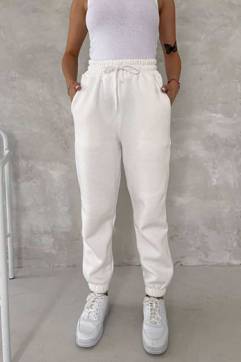 ONE COLOR FLUFFY WOMEN SWEATPANTS WHITE-E BARDHE - 3