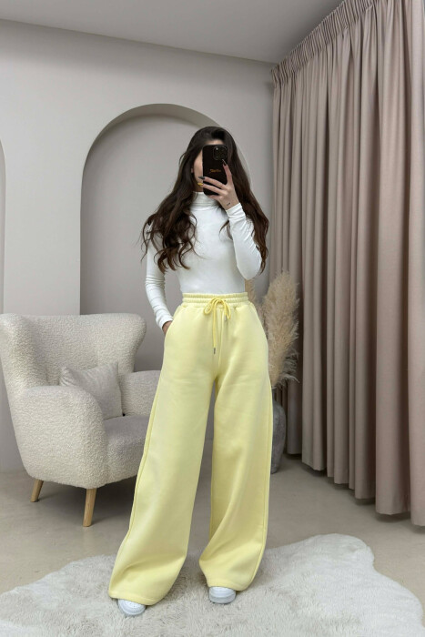 ONE COLOR FLUFFY WOMEN SWEATPANTS YELLOW/E VERDHE - 2
