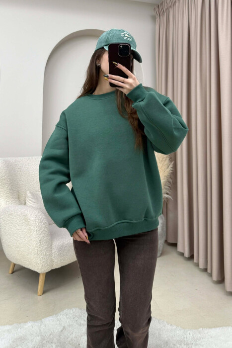 ONE COLOR FLUFFY WOMEN SWEATSHIRT GREEN/JESHILE 