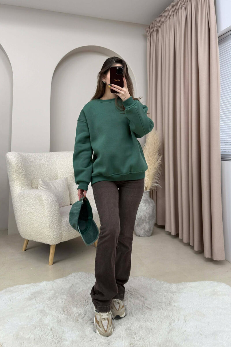 ONE COLOR FLUFFY WOMEN SWEATSHIRT GREEN/JESHILE - 2