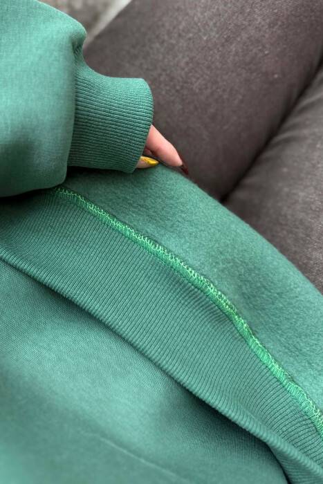 ONE COLOR FLUFFY WOMEN SWEATSHIRT GREEN/JESHILE - 3