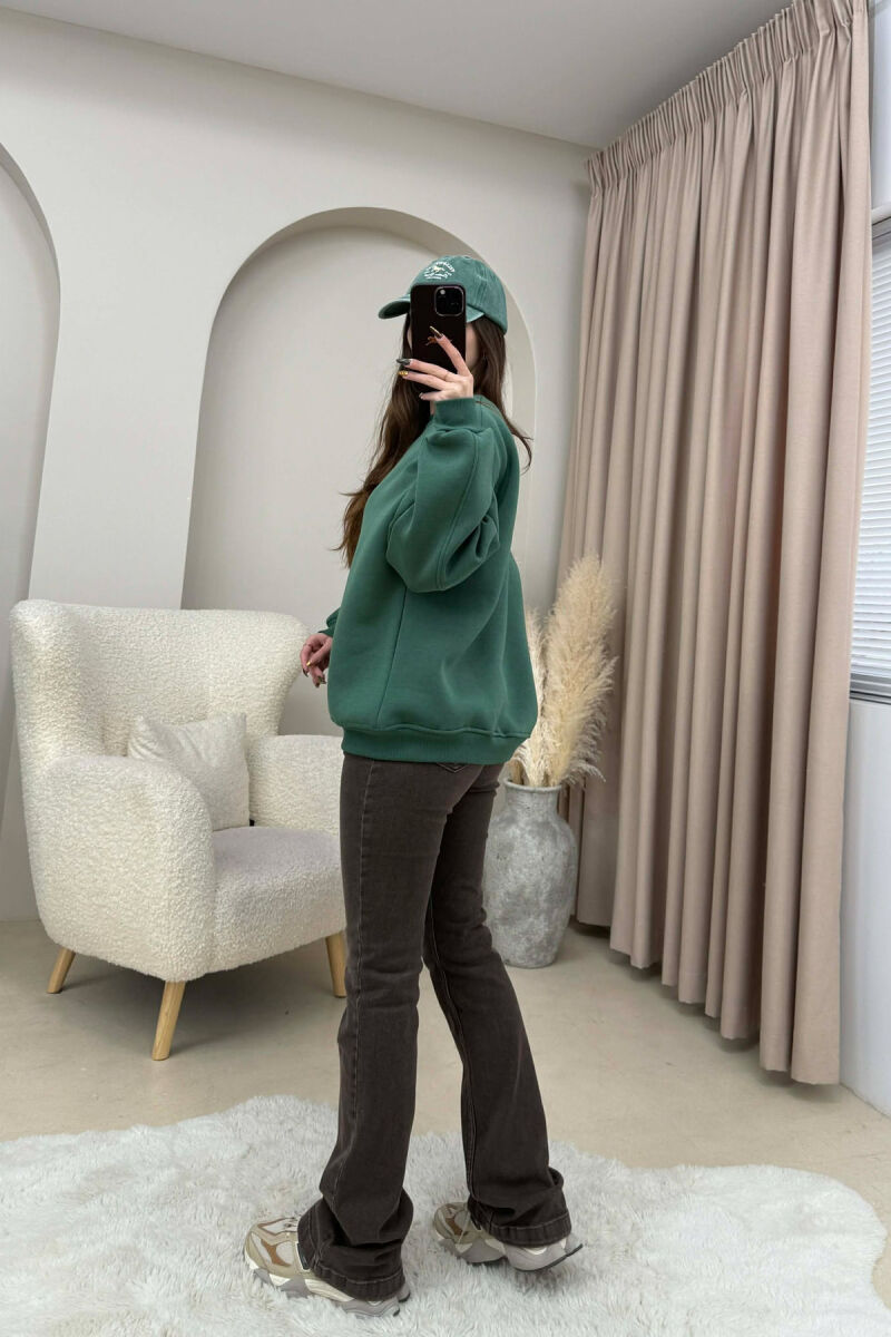 ONE COLOR FLUFFY WOMEN SWEATSHIRT GREEN/JESHILE - 4