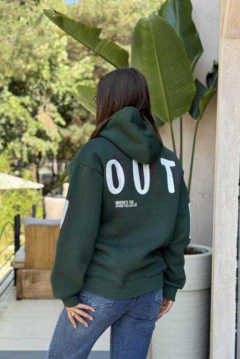 ONE COLOR FLUFFY WRITTINGS WOMEN HOODIE GREEN/JESHILE - 3