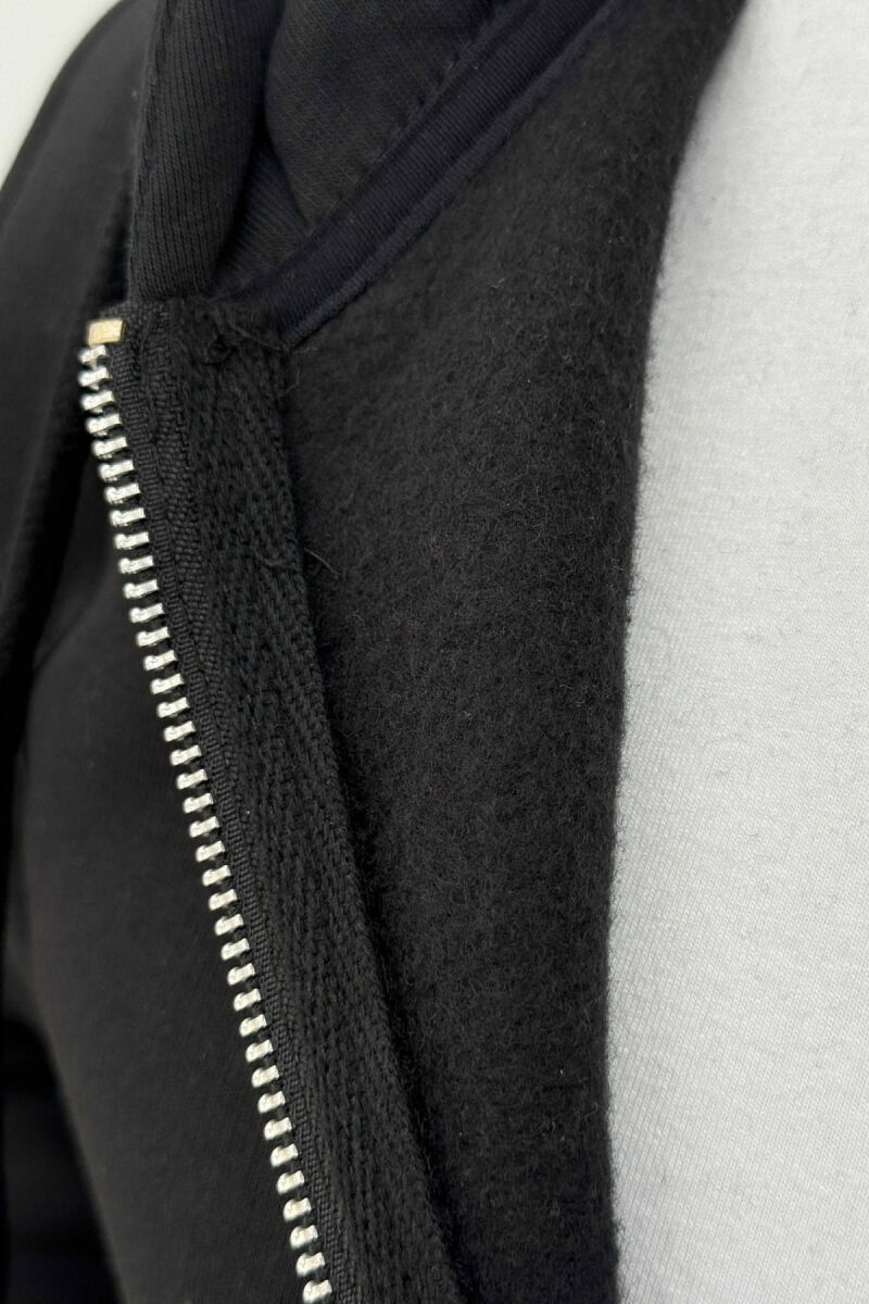 ONE COLOR FLUFFY ZIPPER HOOD MEN JACKET BLACK/ E ZEZE - 3