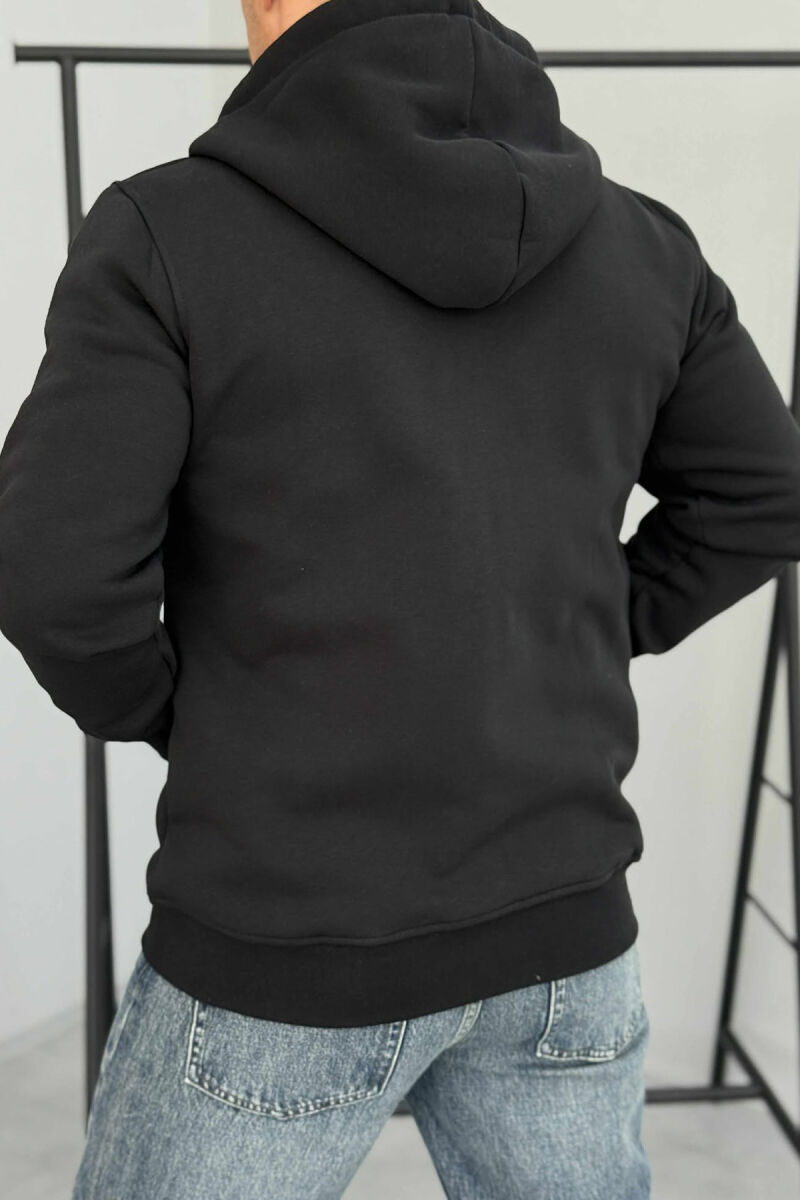 ONE COLOR FLUFFY ZIPPER HOOD MEN JACKET BLACK/ E ZEZE - 4