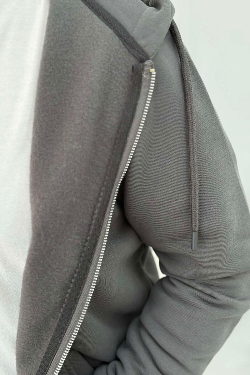 ONE COLOR FLUFFY ZIPPER HOOD MEN JACKET DARK GREY/GEE - 7