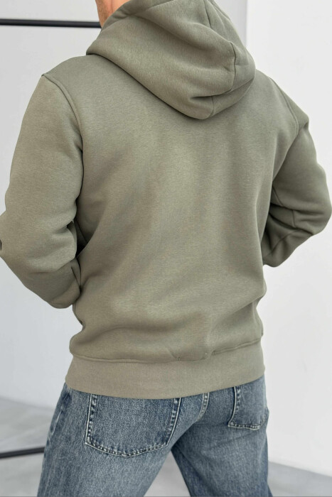 ONE COLOR FLUFFY ZIPPER HOOD MEN JACKET GREEN/JESHILE - 4